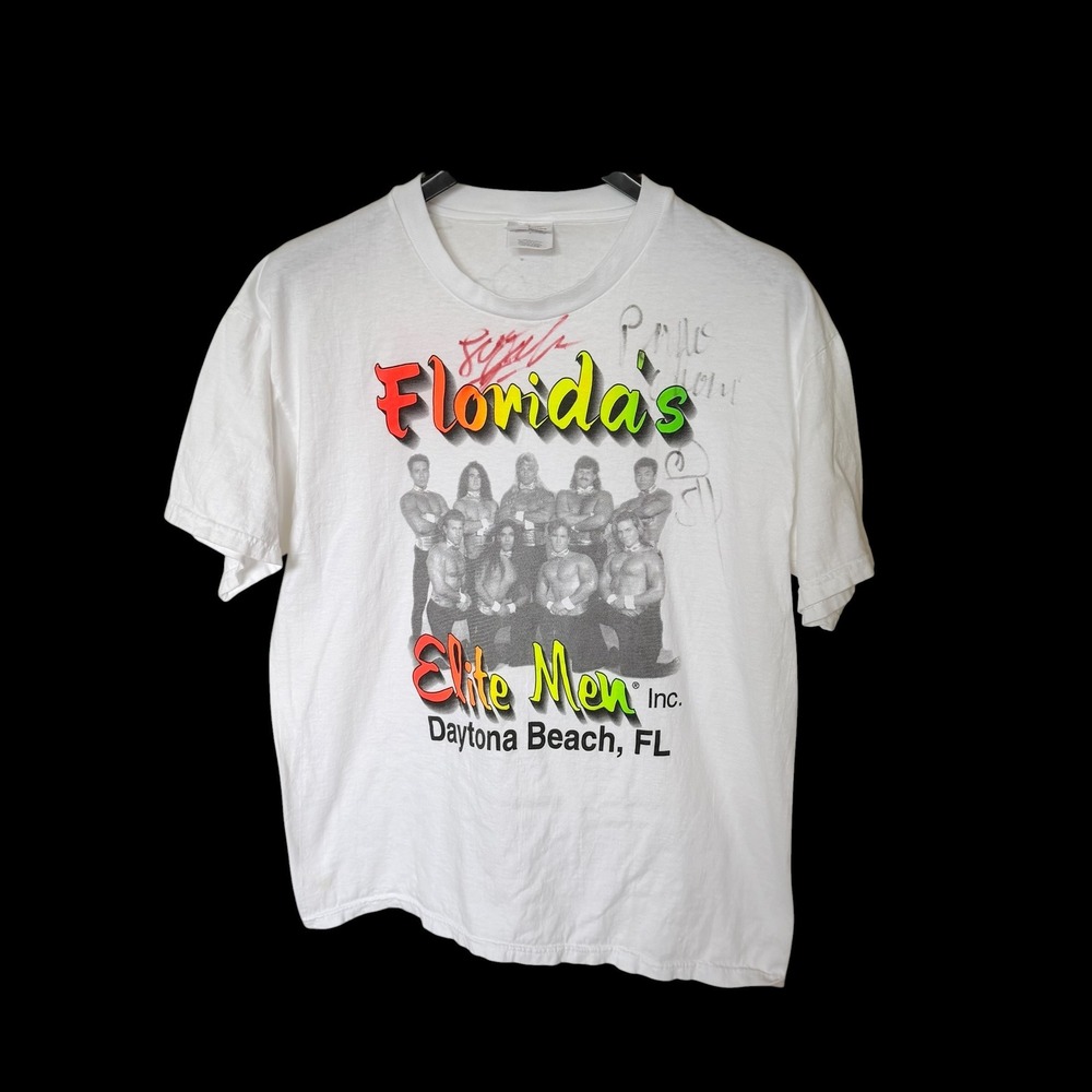 Vintage 80's Florida's Elite Exotic Dancers Daytona Beach T-Shirt White Large L